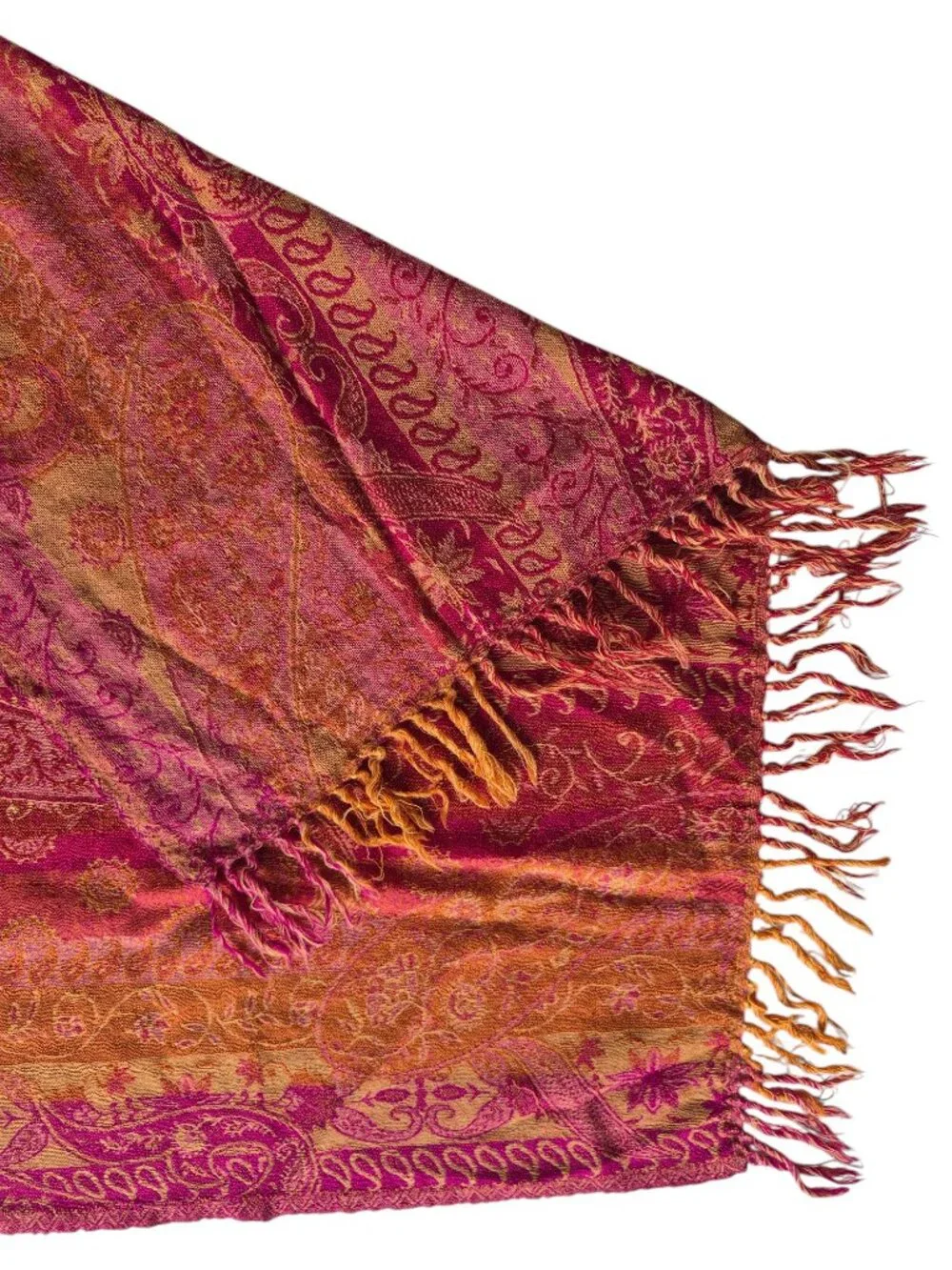 Charter Club Wool & Silk Scarf Jacquard Woven Fringe Detail 77” x 26”